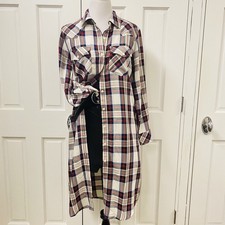 Levi's Women's Size XS Plaid Flora Long Shirt Dress Button Front Long Sleeve NEW