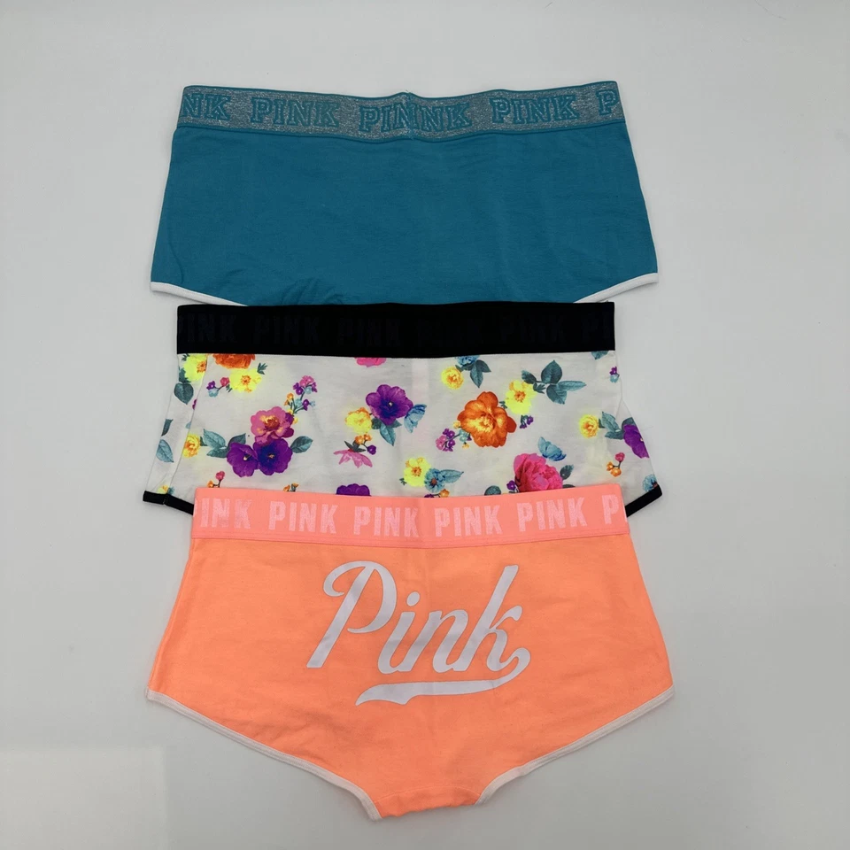 Victoria's Secret Panty Lote De 3 Boyshort Azul Floral Melocotón M Nuevo Foto 2 de 2