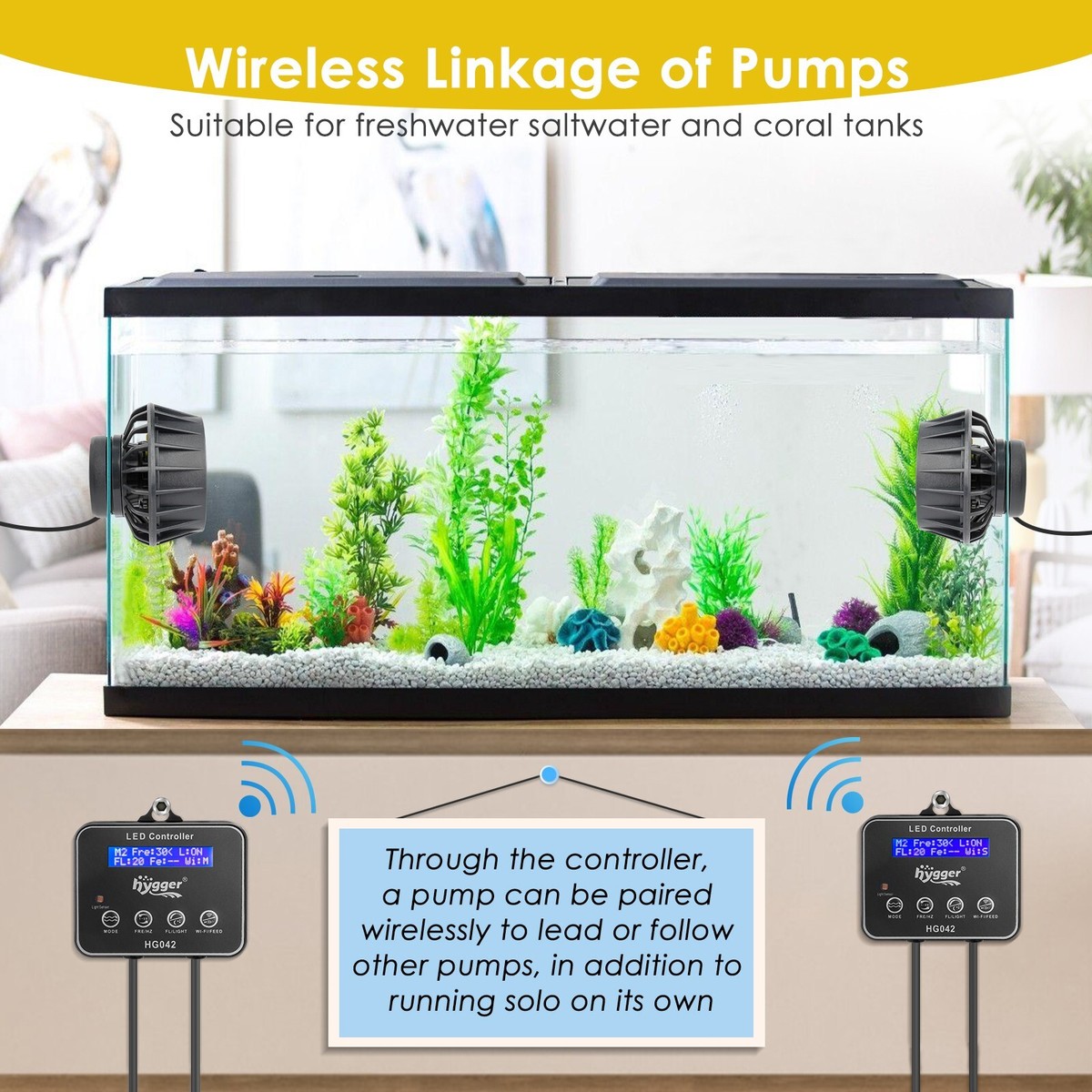 Hygger 3400GPH Wave Maker For Aquarium - Adjustable DC Powerhead With External Controller For 75-220 Gallon Tanks