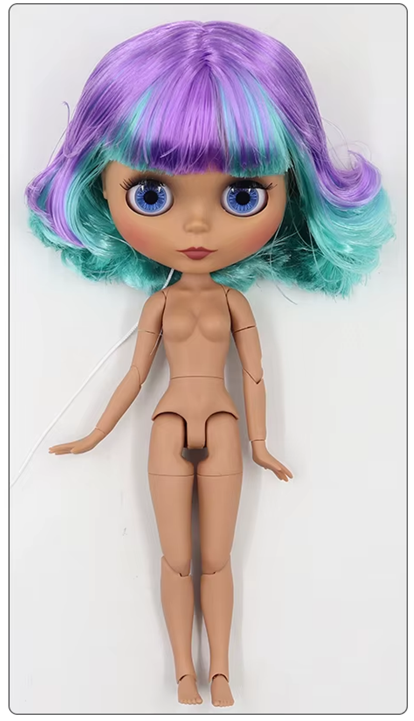 Neo Blythe Doll with Matte Face Nude Medium Dark Skin and Hair BJD Collectible Toy Puppet