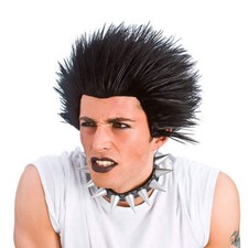 Black Punk Rock Wig Mens 80s Rocker Fancy Dress Costume Accessory