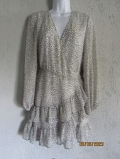 1.State nwt sz 6 wrap dress ruffled hem grey white artistic print long sleeve