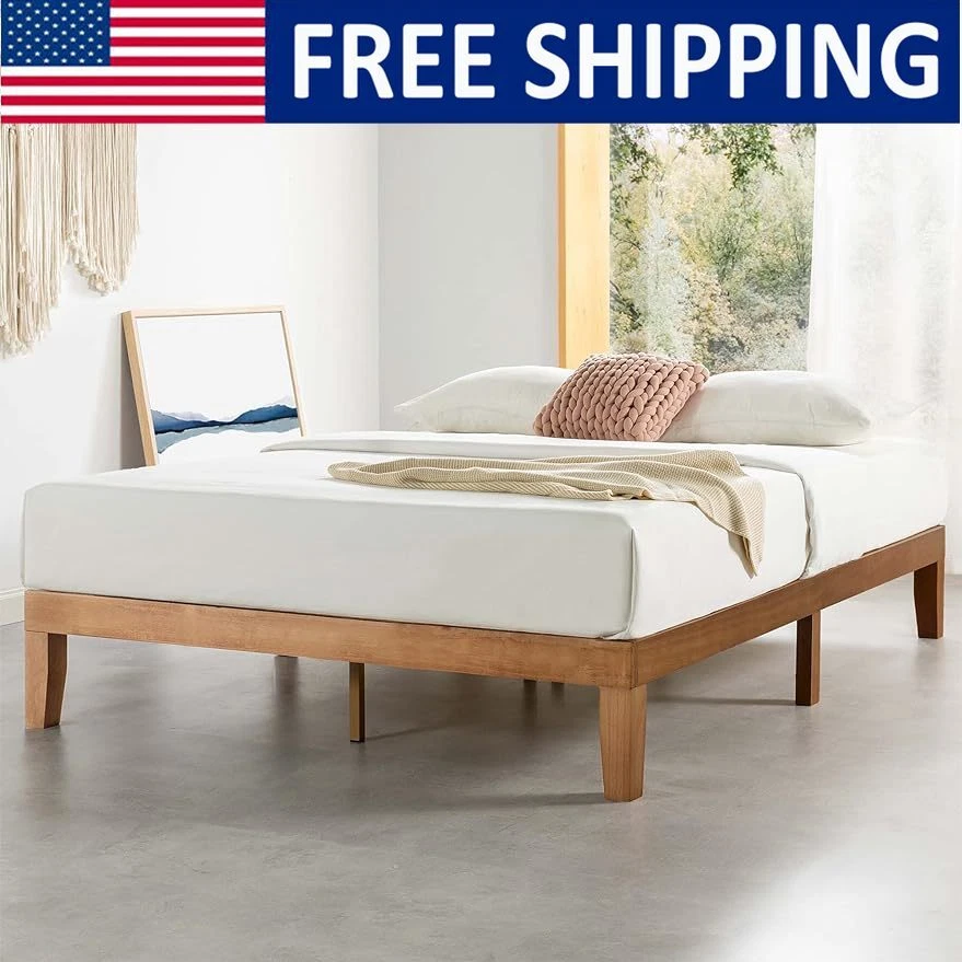12 In Solid Wood Platform Bed W Wooden Slats No Box Spring Needed