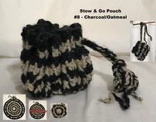 Hippie Boho Stow & Go Pouch Bag Purse Large Handcrafted Knit Crochet Charcoal 