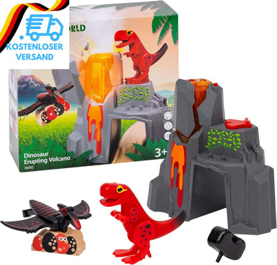 BRIO World - 36092 Dinosaurier-Vulkan Mit Ausbruchsfunktion - Zugset Für Kinder 