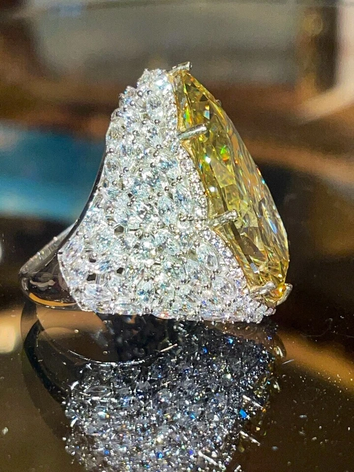 Pear Yellow Citrine & Marquise Simulated Sapphire Heavy Luxury Wedding Lady Ring - Image 4 of 4