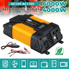 Car Power Inverter 6000W 4000W DC 12V To AC 110V LCD Sine Wave Converter Adapter
