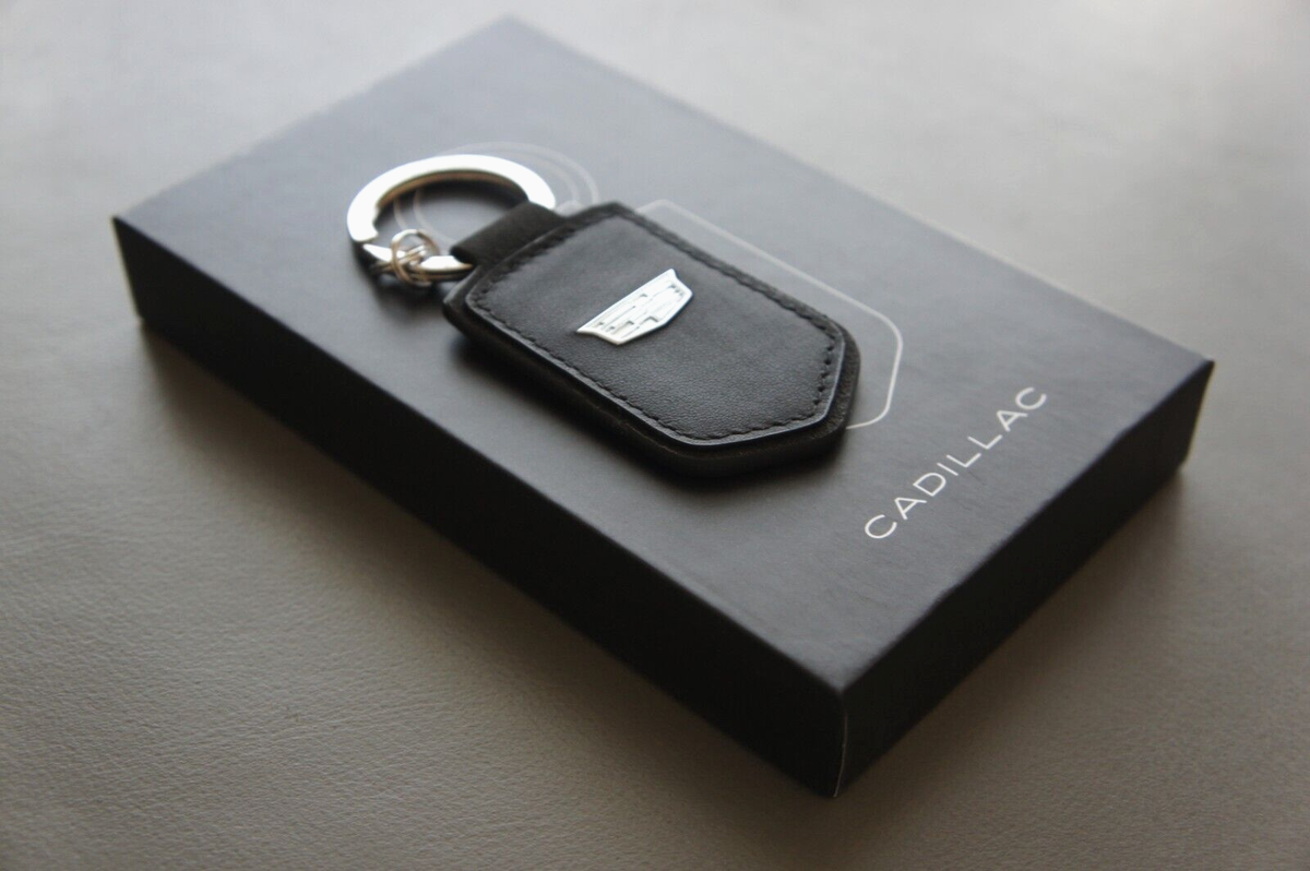 Genuine Cadillac Crest Premium Black Suede Leather Keychain – NIB, 3.75″ X 1.6″