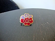 Vtg Samuel Huang Designer Cloisonne Cherry Blossom Red & Purple Scarf Clip