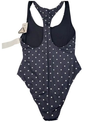 RVCA Swimsuit One Piece L Black White Polka Dot Racerback Medium Cut Swim Suit - Picture 5 of 7
