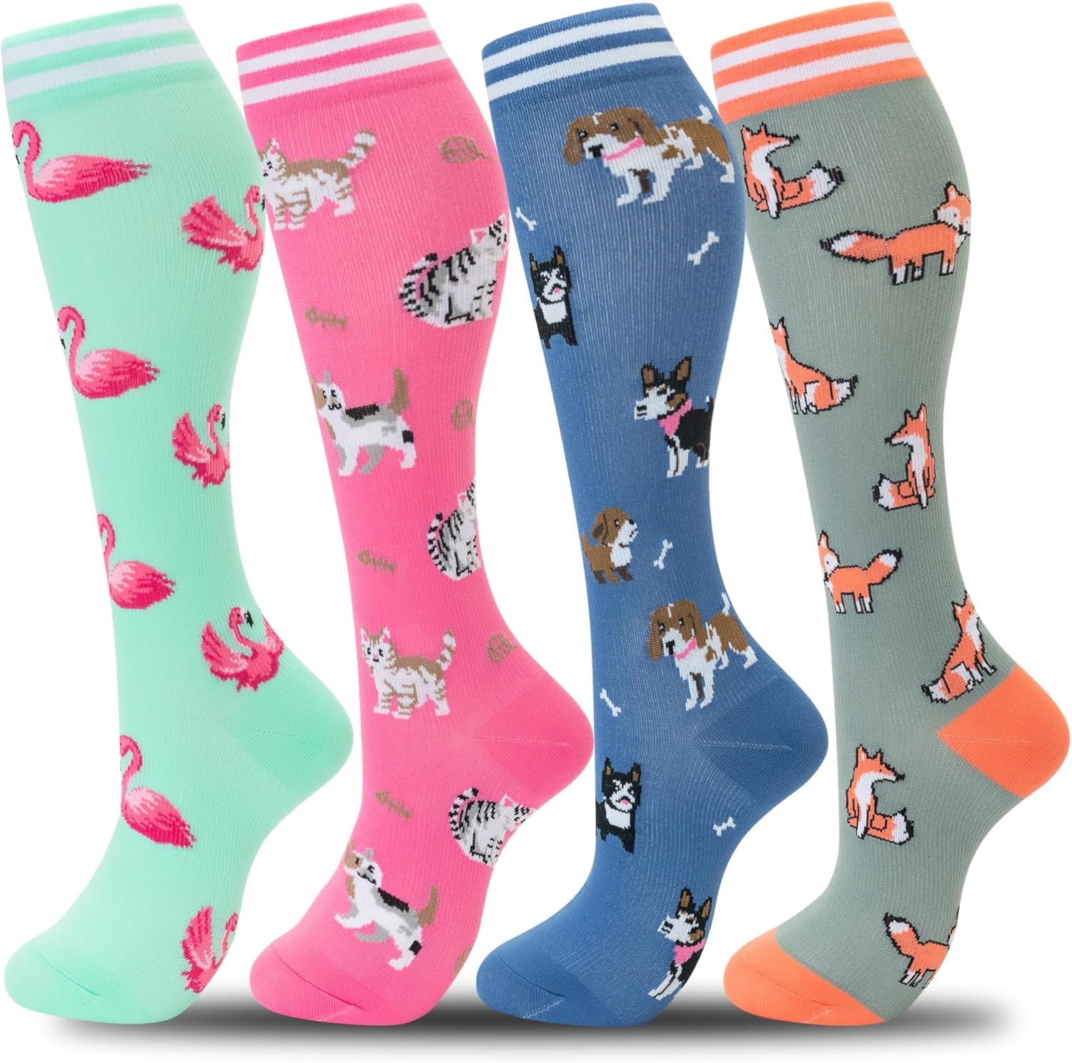 Compression Socks Women Men 4 Pairs, Knee High Support Socks for Running, Sports-image