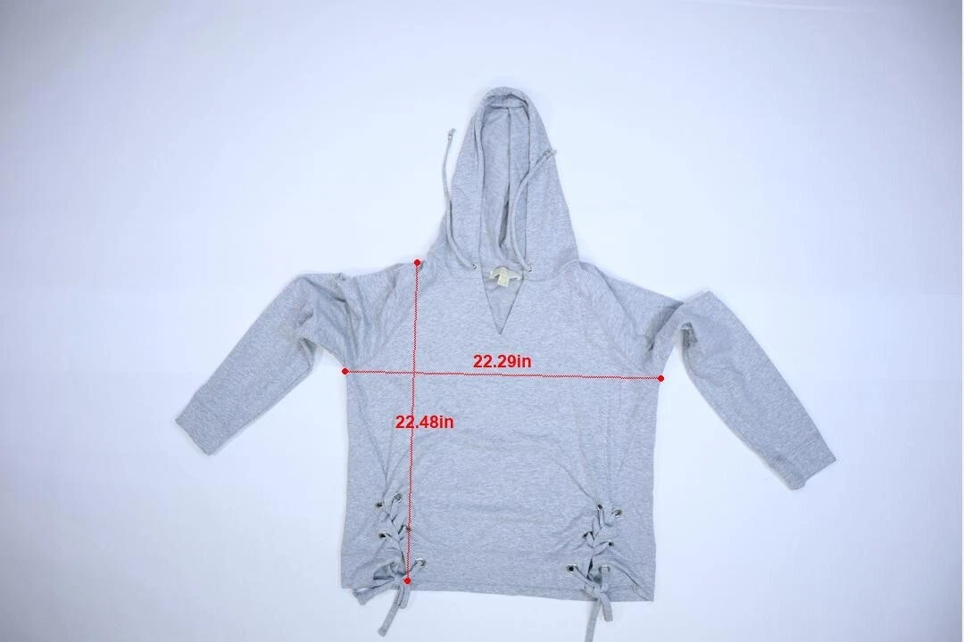 Felpa con cappuccio pullover Michael Kors donna grigia maniche lunghe stringate lati collo a V L