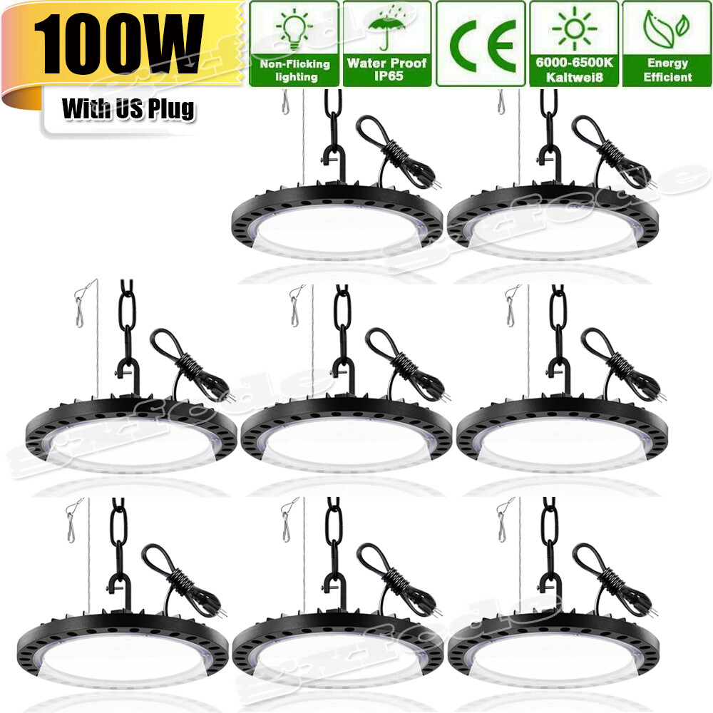 8 Pack 100W UFO Led High Bay Light Factory Warehouse Commercial Led