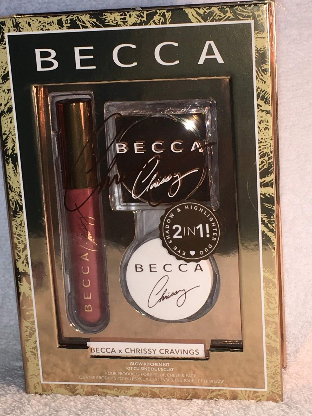 BECCA CHRISSY-GLOW KITCHEN KIT-FOUR PRODUCTS-EYE/LIP/CHEEK&FACE-LIMITED EDITION