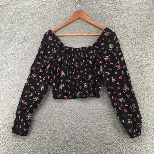 Camicia top Vero Moda tagliata manica gonfia donna M nero floreale smock posteriore boho - Foto 8 di 11
