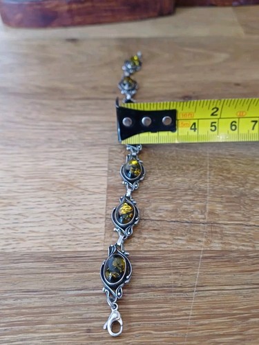 Vintage Baltic Sterling Silver Genuine Amber Bracelet 7 inches - Picture 9 of 10