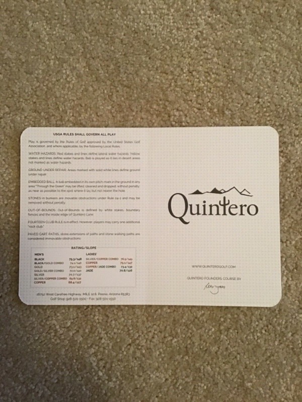 QUINTERO GOLF SCORECARD - Troon Golf - SCOTTSDALE/PEORIA, AZ