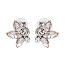 White Cubic Zirconia Half Flower Stud Earring