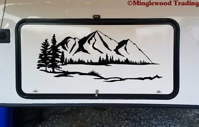 Lake Mountain Trees Scene Vinyl Decal | Camper RV Travel Trailer Sticker