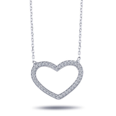 0,23 Carat Diamant Herz Anhänger Halskette 14 Karat Weißgold