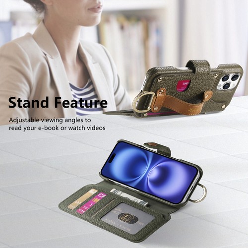 For iPhone 16 Pro Max 15 14 13 12 11 Zipper Card Wristband Stand Magnetic Case - Picture 82 of 82