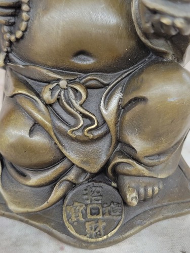 Vintage Bronze Laughing Maitreya Buddha Sculpture by Milo: Joyous Sitting Statue - Picture 8 of 10