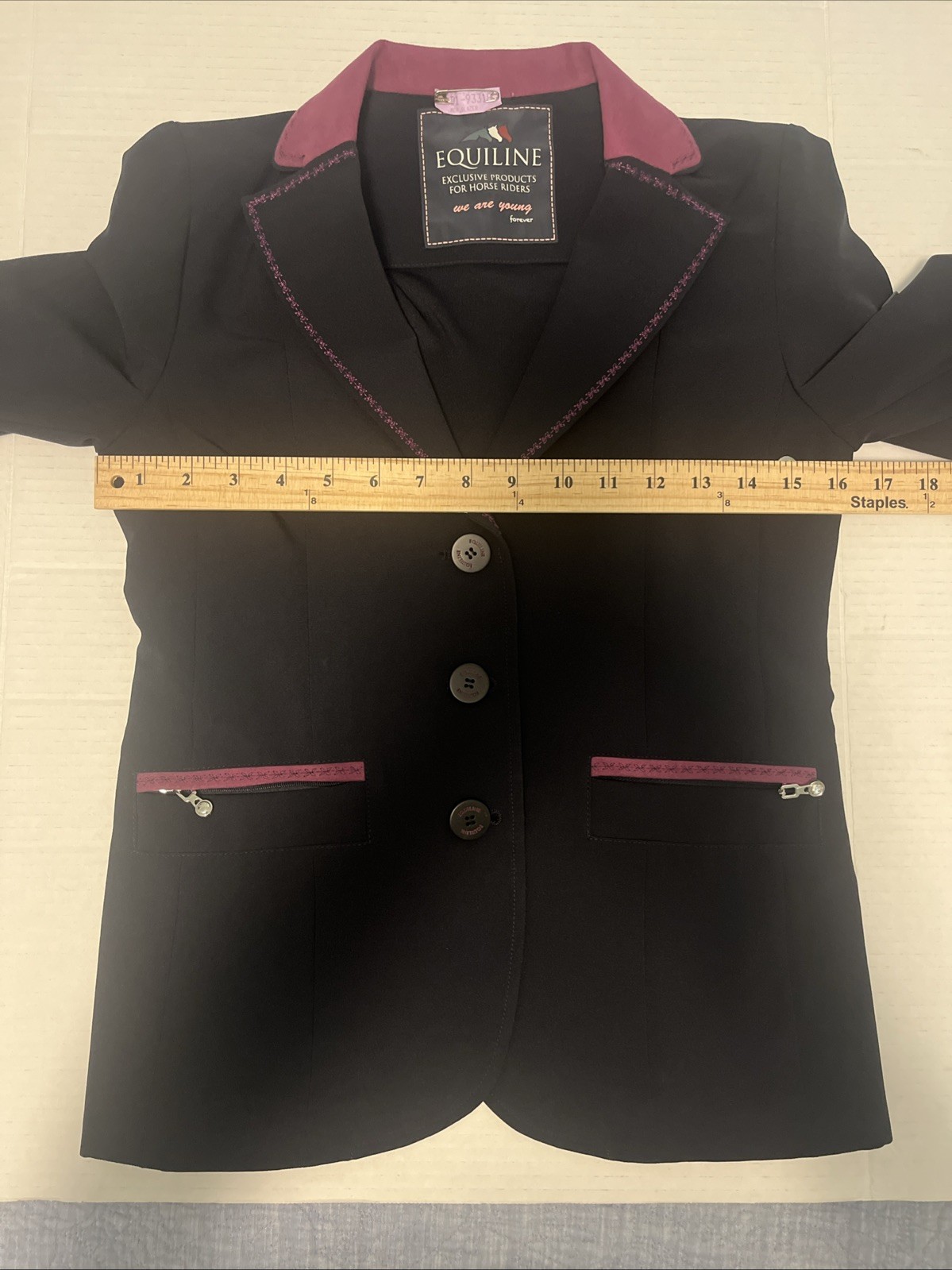 Equiline Girls 14/15 Navy Blue button Equestrian Riding horse show Jacket