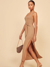 Reformation Hosby Ribbed Knit Maxi Dress Tan Medium