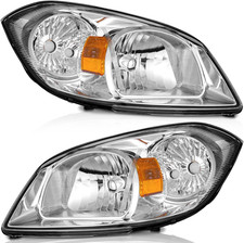 Chrome Housing Amber Reflector Set Headlights for 2005-2010 Chevy Cobalt