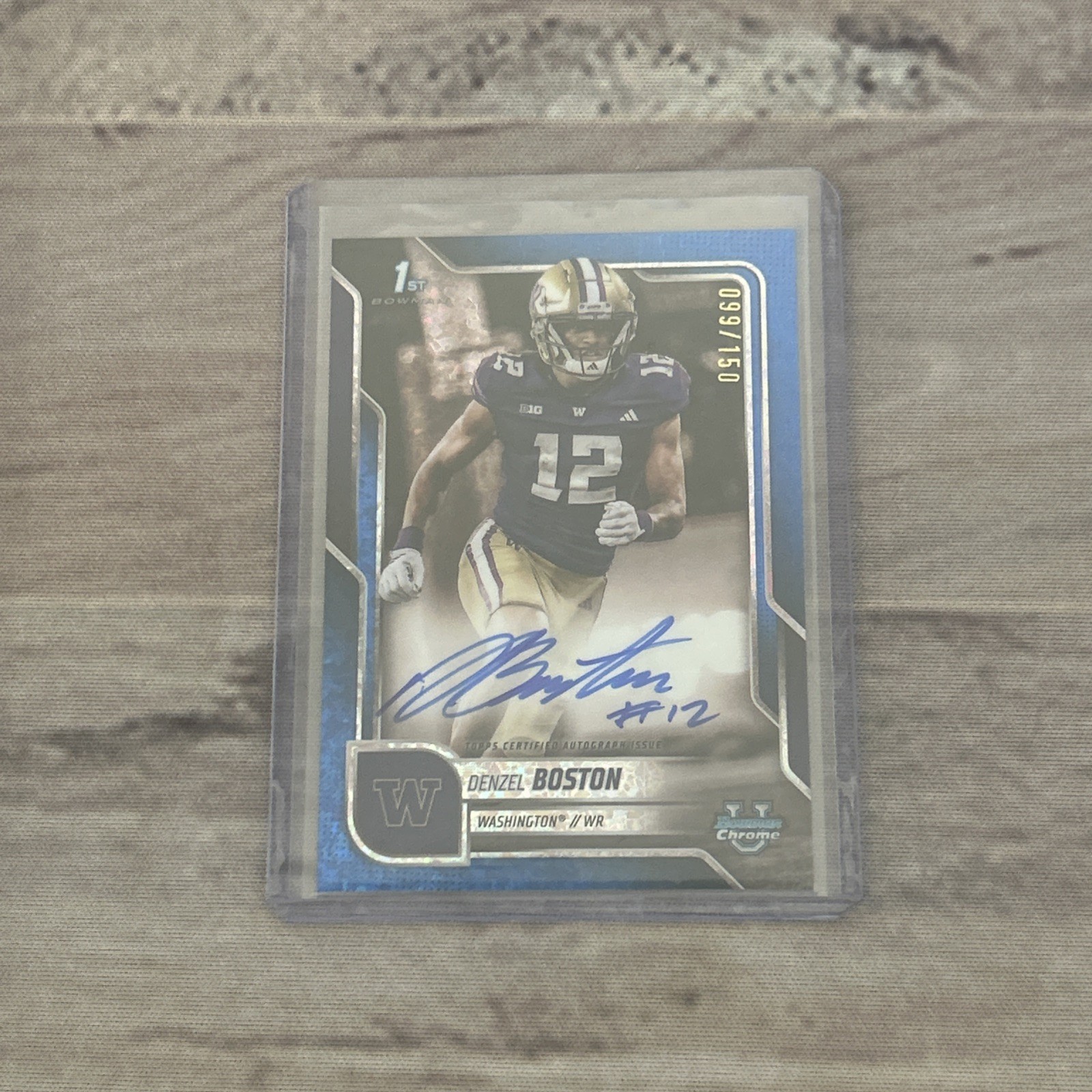 Denzel Boston 2025 Bowman University Chrome 1st Blue Mini-Diamond Auto /150 #DB
