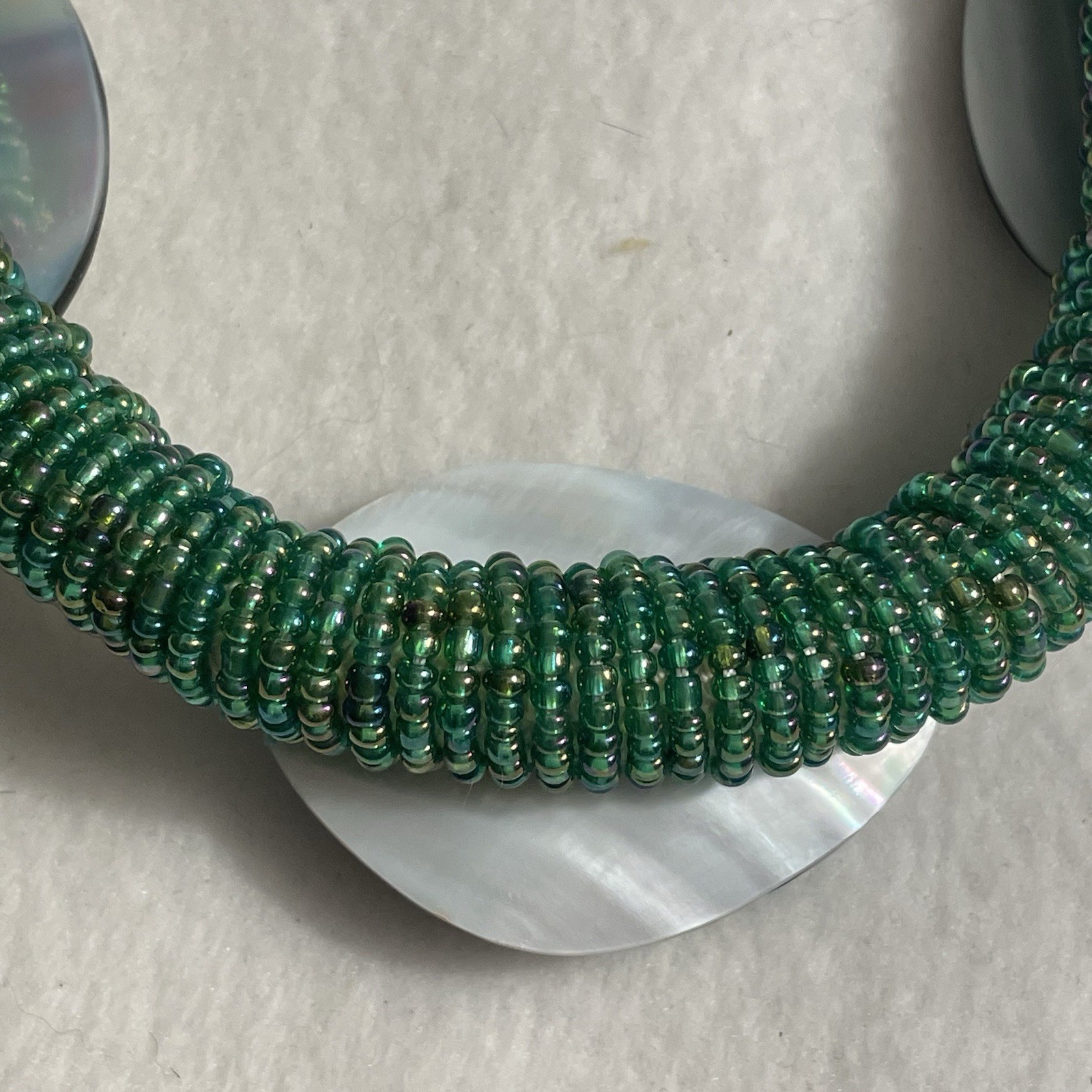 Abalone shell statement large necklace, beaded ab… - image 9