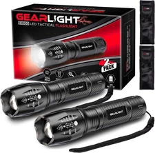 Gearlight S1000 LED Tactical Flashlight [2-PACK] - High Lumen, Zoomable, 5 Modes