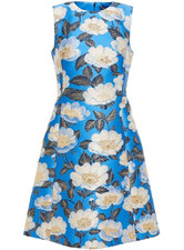 Womens D&G Dolce & Gabbana Blue Floral Print Brocade Jacquard Silk Shift Dress