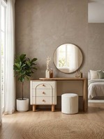 Schminktisch Spiegel Hocker Set Beige Modern Luxus Frisiertisch
