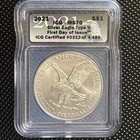 2021 $1 AMERICAN SILVER EAGLE ICG MS70 FIRST DAY OF ISSUE FDI BLACK LABEL TYPE 2