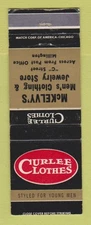 Matchbook Cover - Curlee Men's Clothes McKElvy's Millington WEAR