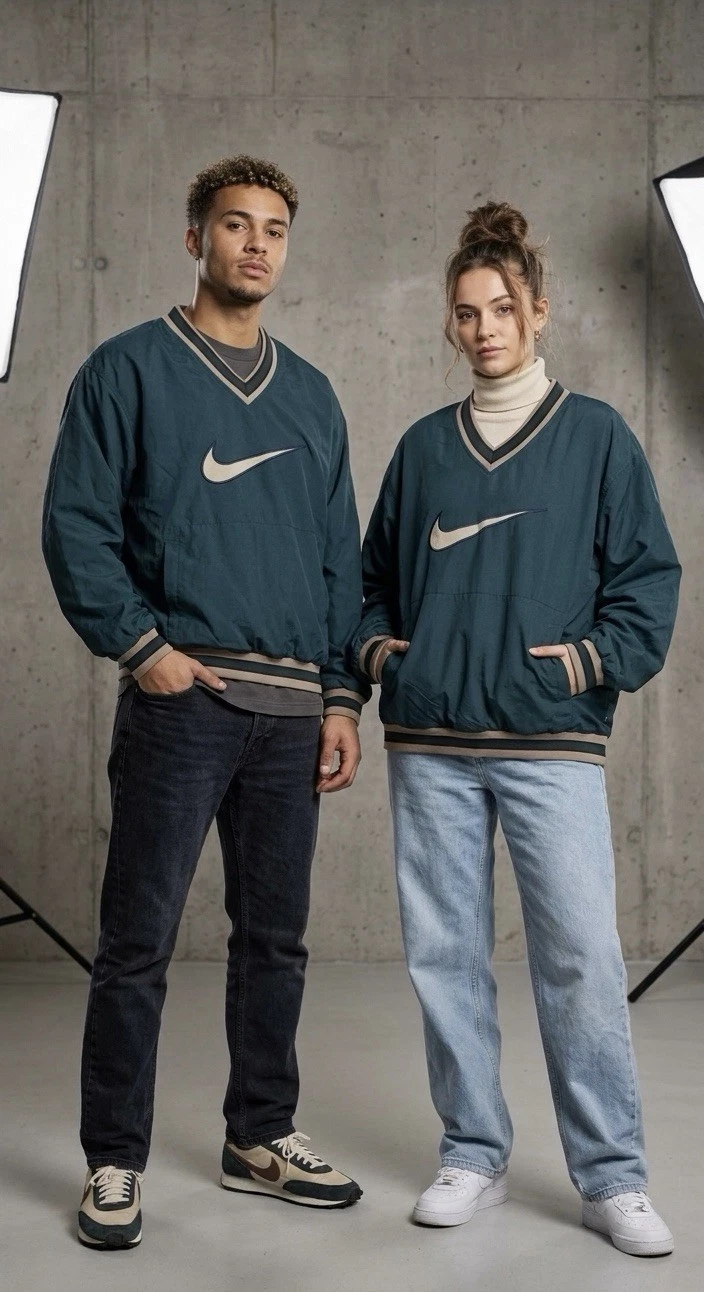 Nike Vintage V-Neck Unisex Pocket Swoosh Patch Pullover Nylon Windbreaker Size L