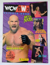 1999 Panini WCW/nWo STICKER BOOK with 18 BONUS STICKERS Goldberg Nash Luger Buff