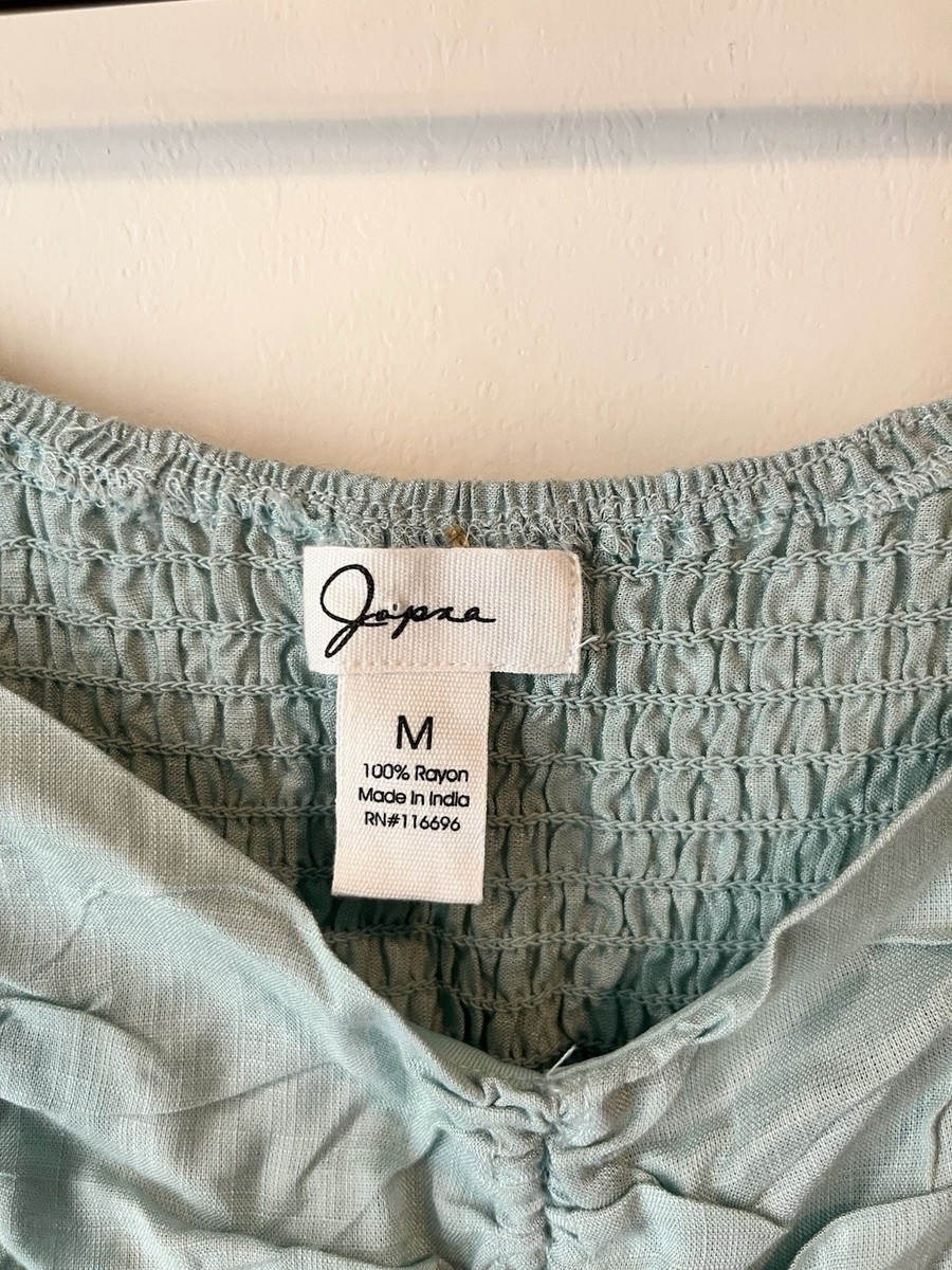 S Japna Cinch Front Crop Top sz Medium Smock Back Off Shoulder Cap