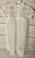 Vintage White Christening Baptism Gown Dress Ivory White Floral Lace Baby Dress
