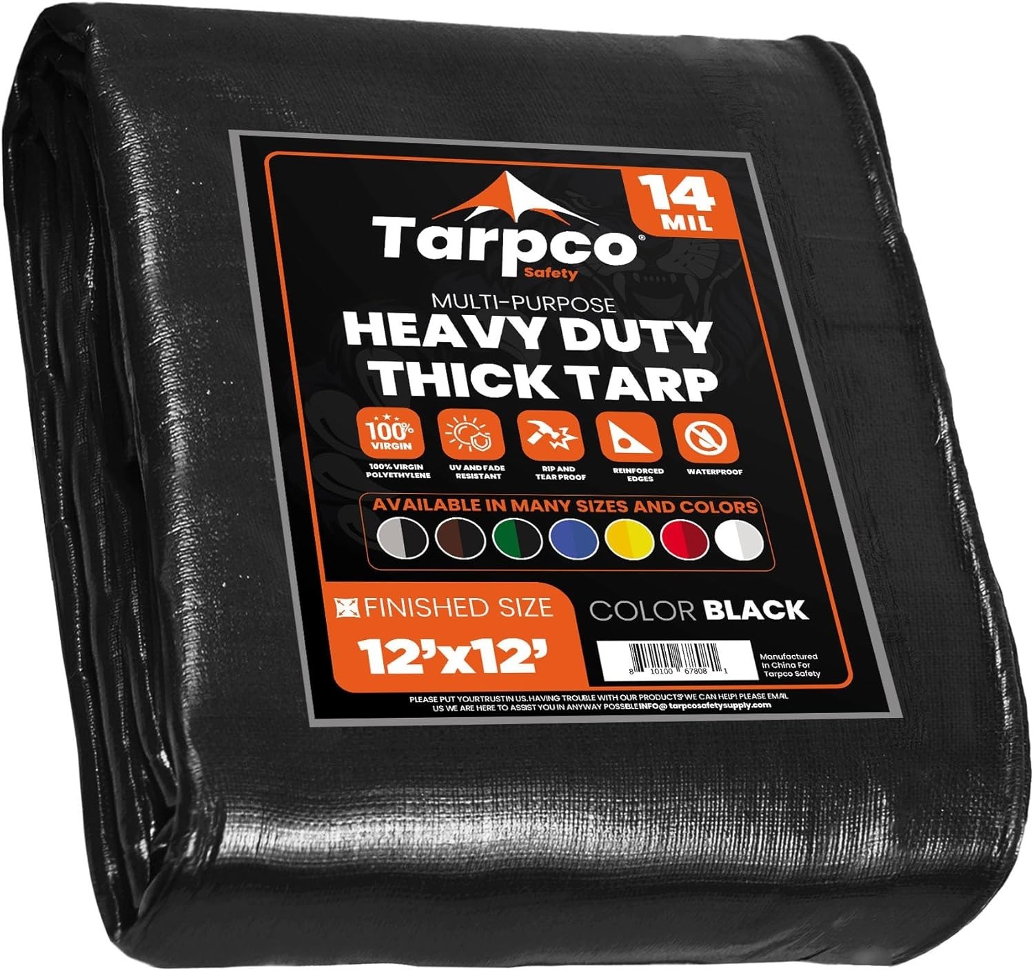 14 Mil Heavy Duty Tarp - 12' x 12' Waterproof, Weatherproof & Versatile