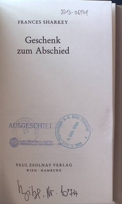 Geschenk zum Abschied. Sharkey, Frances: