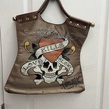 Ed Hardy Tote Bag Kills Love Slowly Big Logo Bag Purse