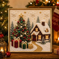DIY Christmas Pearl Diamond Painting Art Kit, Christmas Wreath Beaded Art Craft