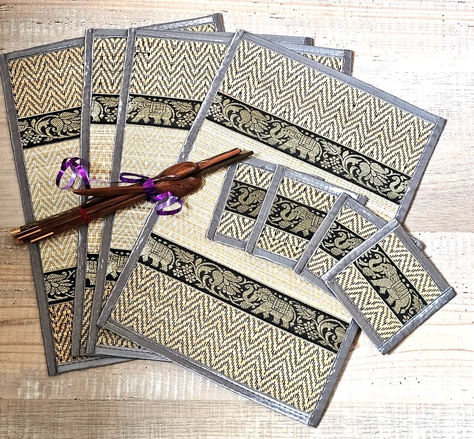 4 Platzdecken und 4 Untersetzer aus Bambus original aus Thailand NEU
