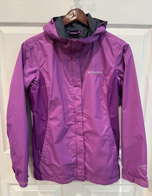 Columbia Jacket Womens Large Purple Omni-Tech Packable Waterproof Hooded Coat