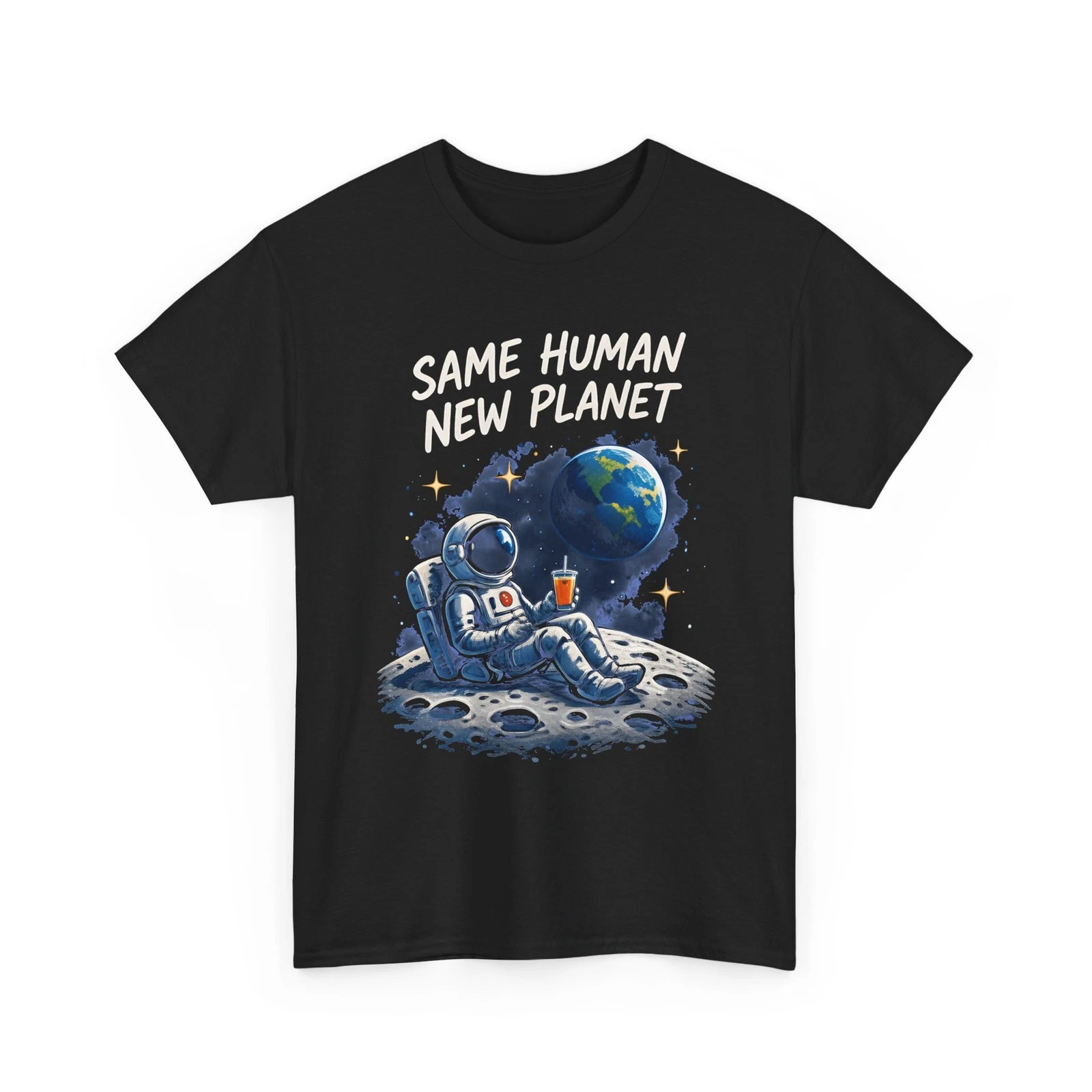 Astronaut T-Shirt Same Human New Planet Moon Space Explorer Earth Tee Black - product detail image 1