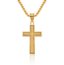 14K Solid Yellow Gold Medium Cross Necklace