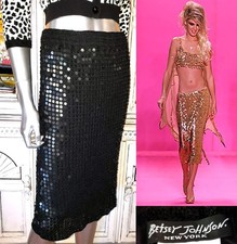 Vintage Betsey Johnson New York Skirt Black Sequin Crochet Midi Runway Dress M