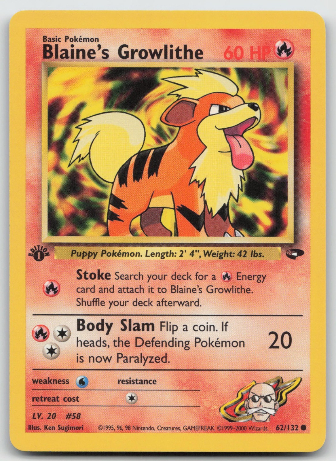 Blaine's Growlithe 1st Edition Common Gym Challenge 062/132 LP